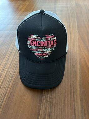 OTTO Black Trucker Hat with Pink and Teal Encinitas Heart Graphic